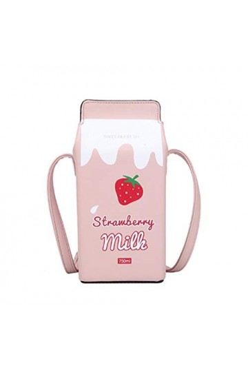 Sac à main pour femme en forme de boîte à lait et de banane - Rose - fraise,