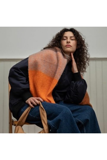 Becksöndergaard Bartletts Écharpe pour femme – Grande écharpe chaude tendance pour femme Color Block en laine mélangée – Larg