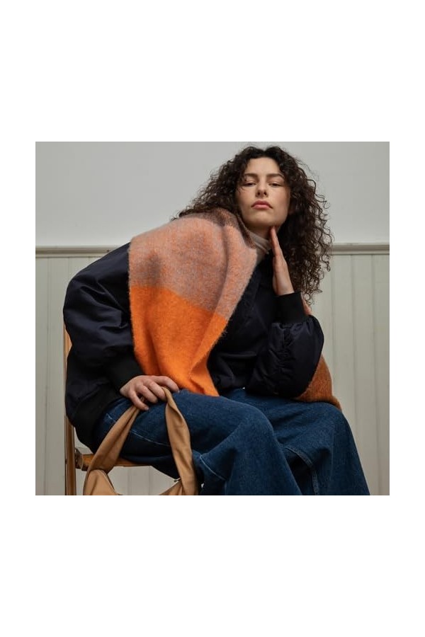 Becksöndergaard Bartletts Écharpe pour femme – Grande écharpe chaude tendance pour femme Color Block en laine mélangée – Larg