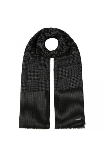 Stetson Écharpe en laine Pattern-Mix Femmes/Hommes - Hommes Femmes avec effilochage pour Automne/Hiver, black-grey, taille un