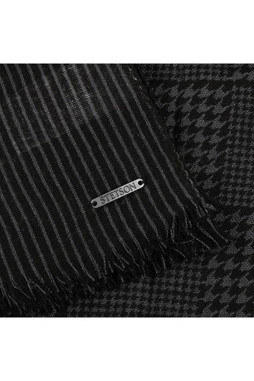 Stetson Écharpe en laine Pattern-Mix Femmes/Hommes - Hommes Femmes avec effilochage pour Automne/Hiver, black-grey, taille un