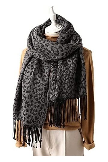 Châle à la Mode Écharpes Poncho Écharpe, Écharpe Femme Imprimé Style Léopard Chaud Hiver Dame Cachemire Tricoté Châles Foular