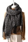 Châle à la Mode Écharpes Poncho Écharpe, Écharpe Femme Imprimé Style Léopard Chaud Hiver Dame Cachemire Tricoté Châles Foular