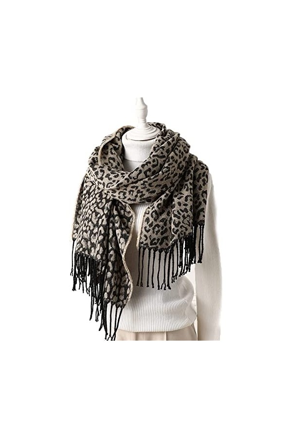Châle à la Mode Écharpes Poncho Écharpe, Écharpe Femme Imprimé Style Léopard Chaud Hiver Dame Cachemire Tricoté Châles Foular