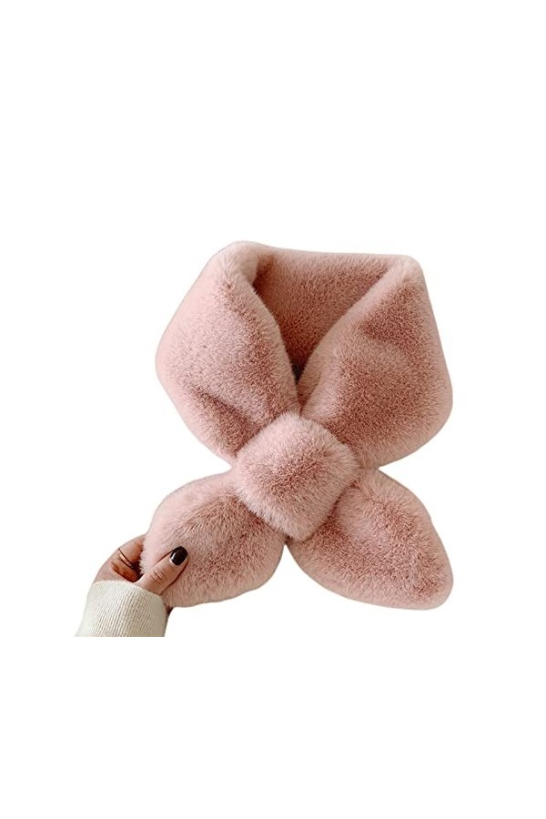 MOGSA Écharpe en fausse fourrure de lapin pour femme - Pour lhiver - Rose - Taille unique