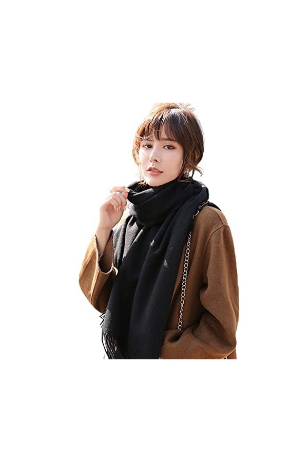 OVLAJ Echarpe Femme Cachemire Femmes Châles Et Enveloppements DÉcharpe Hivernale en Laine pour Les Dames-Black,180X30Cm
