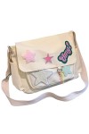 HIMS Messenger Bag Y2K Sac Bandoulière pour Ecole - Mignon Sac Besace Femme en Toile F-blanc 