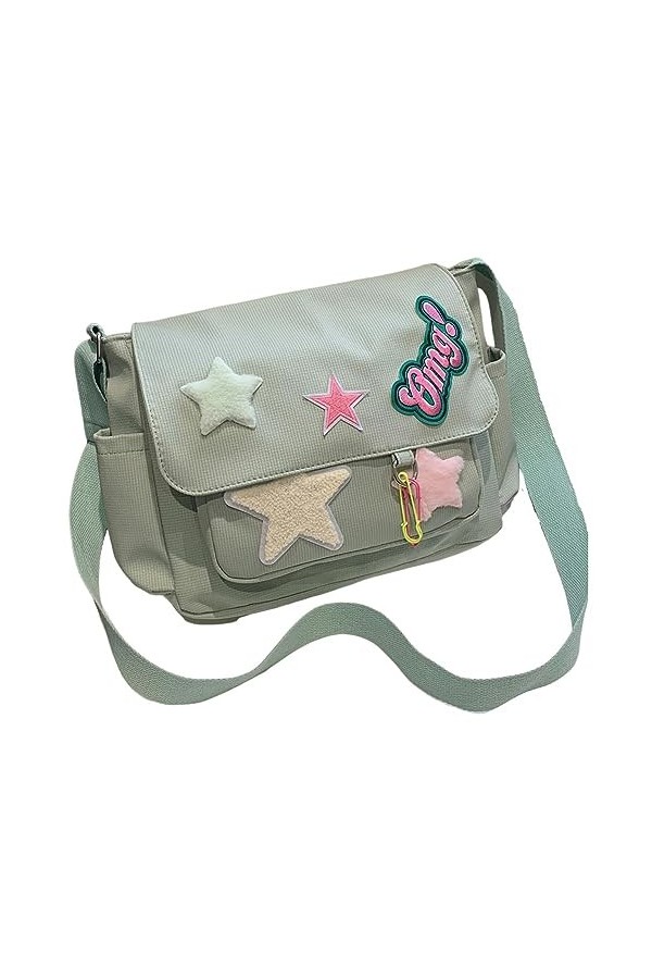 HIMS Messenger Bag Y2K Sac Bandoulière pour Ecole - Mignon Sac Besace Femme en Toile F-blanc 