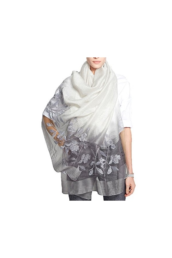 NIAIS Écharpe Brodée En Soie Châle Femme Gradient Couleur Écharpe Toute Saison,Grey-M