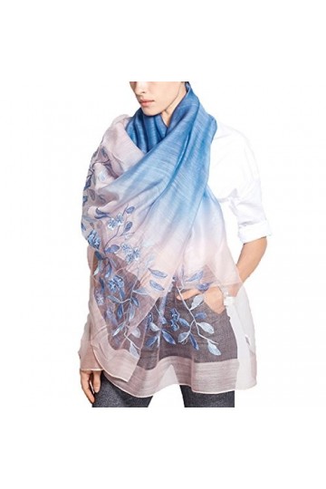NIAIS Écharpe Brodée En Soie Châle Femme Gradient Couleur Écharpe Toute Saison,Blue-M