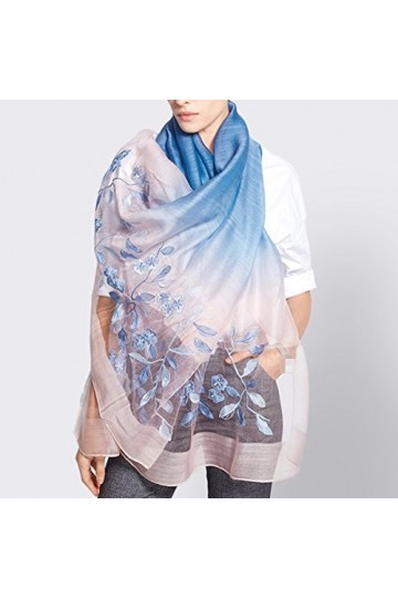 NIAIS Écharpe Brodée En Soie Châle Femme Gradient Couleur Écharpe Toute Saison,Blue-M