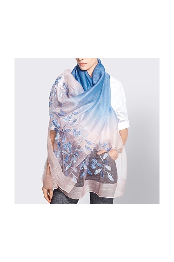 NIAIS Écharpe Brodée En Soie Châle Femme Gradient Couleur Écharpe Toute Saison,Blue-M