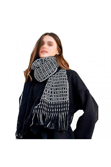 TYXL Foulard de Soie Femme, Écharpe Femmes Cachemire Laine Écharpe Femme Automne et Hiver Double Face Noir et Blanc Rayé Glan