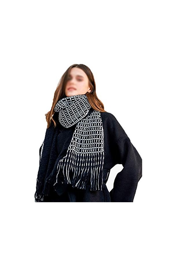TYXL Foulard de Soie Femme, Écharpe Femmes Cachemire Laine Écharpe Femme Automne et Hiver Double Face Noir et Blanc Rayé Glan