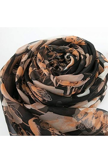 GFFTYX Echarpe Noire Femme Sauvage Long Paragraphe Châle Printemps et en Automne Écharpe National Wind Foulard en Soie Color