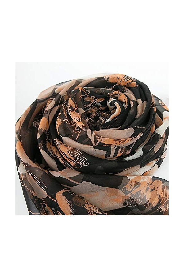 GFFTYX Echarpe Noire Femme Sauvage Long Paragraphe Châle Printemps et en Automne Écharpe National Wind Foulard en Soie Color