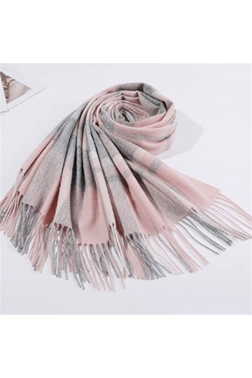 ZWEBY Écharpe Femme Écharpe de Couverture à Carreaux de Mode for Dames dautomne et dhiver Doux Chaud Couleur : Gray Powder