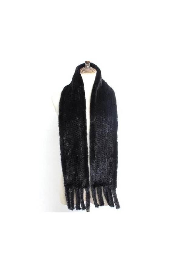 YEKAY Écharpe Femmes écharpe avec Gland Mode tricoté Long Style écharpes Dame Chaud écharpe décontractée Color : Black, Size