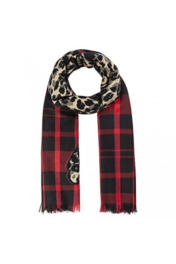 CODELLO Écharpe pour femme brillante | Carreaux | 43 % coton, 35 % laine, 17 % modal, 5 % polyacrylique | 70 x 180 cm, rouge,