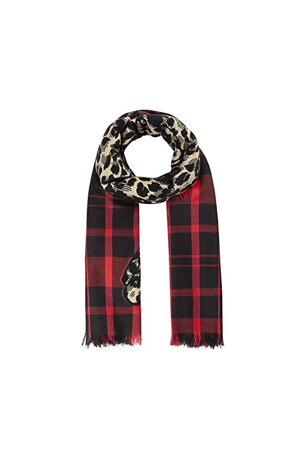 CODELLO Écharpe pour femme brillante | Carreaux | 43 % coton, 35 % laine, 17 % modal, 5 % polyacrylique | 70 x 180 cm, rouge,