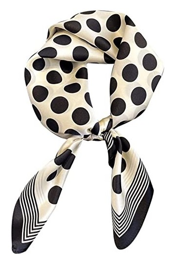 BAZIGA Écharpe en Mousseline de Soie Pure Écharpe carrée Chinoise en Soie à Pois Noirs et Blancs Écharpe Printemps Automne et