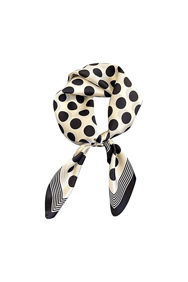 BAZIGA Écharpe en Mousseline de Soie Pure Écharpe carrée Chinoise en Soie à Pois Noirs et Blancs Écharpe Printemps Automne et