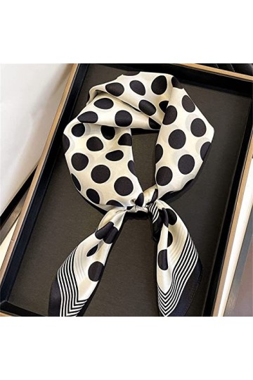 BAZIGA Écharpe en Mousseline de Soie Pure Écharpe carrée Chinoise en Soie à Pois Noirs et Blancs Écharpe Printemps Automne et