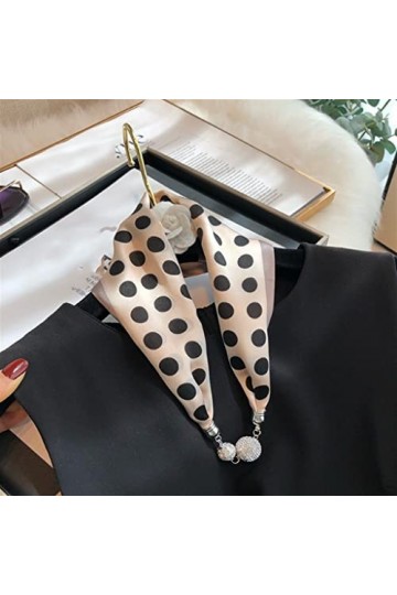 Polka Dot All-Match Foulard en Soie Boucle magnétique Collier Pendentif Petite écharpe Chaîne de clavicule écharpe pour Femme