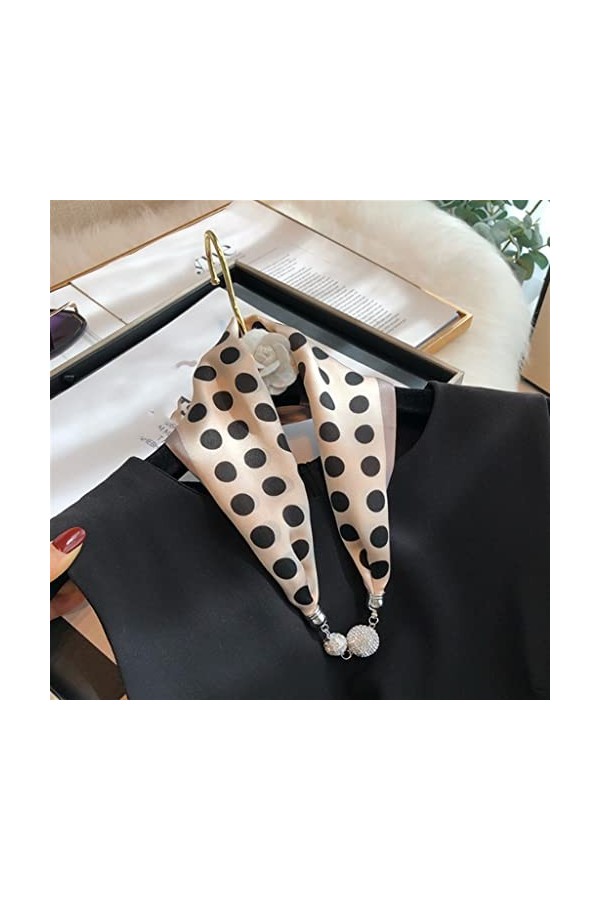 Polka Dot All-Match Foulard en Soie Boucle magnétique Collier Pendentif Petite écharpe Chaîne de clavicule écharpe pour Femme