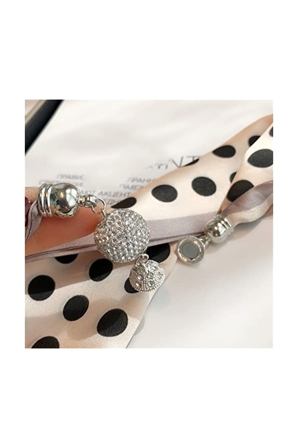 Polka Dot All-Match Foulard en Soie Boucle magnétique Collier Pendentif Petite écharpe Chaîne de clavicule écharpe pour Femme