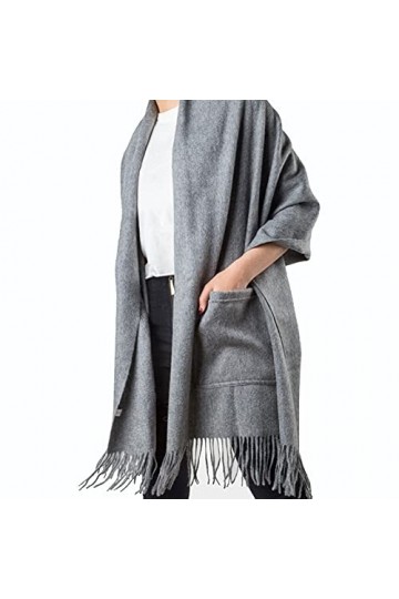 Châle Wrap avec Poches pour Femmes Poche Cachemire Écharpe pour Dames Doux Chaud Solide Couleur Mode Nouveauté Style Pashmina
