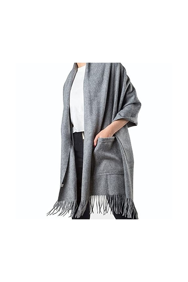 Châle Wrap avec Poches pour Femmes Poche Cachemire Écharpe pour Dames Doux Chaud Solide Couleur Mode Nouveauté Style Pashmina