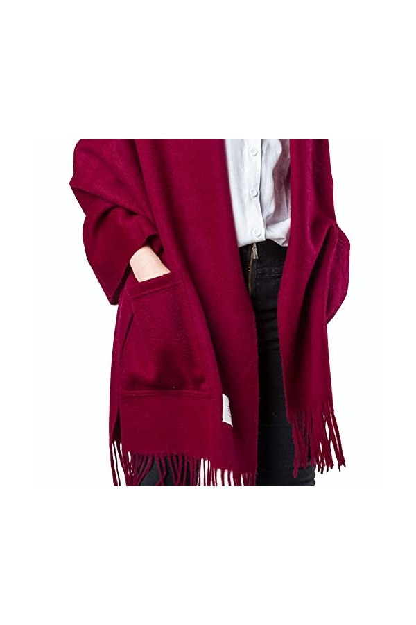 Châle Wrap avec Poches pour Femmes Poche Cachemire Écharpe pour Dames Doux Chaud Solide Couleur Mode Nouveauté Style Pashmina