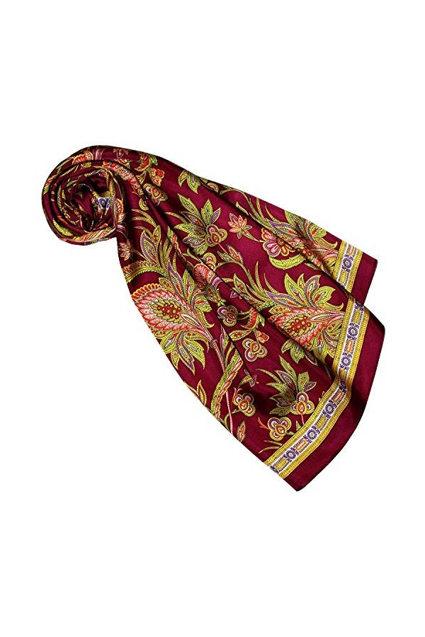 Lorenzo Cana Foulard design pour femme 100 % soie Multicolore 90 cm x 90 cm, Floral-bordeaux, Taille Unique