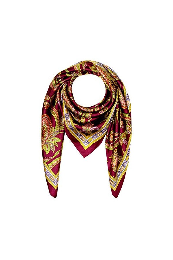Lorenzo Cana Foulard design pour femme 100 % soie Multicolore 90 cm x 90 cm, Floral-bordeaux, Taille Unique