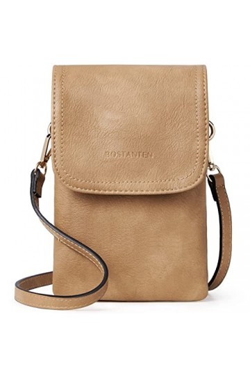 BOSTANTEN Sac à bandoulière pour téléphone portable pour femme - En cuir - Avec portefeuille à bandoulière - Sac à main pour 