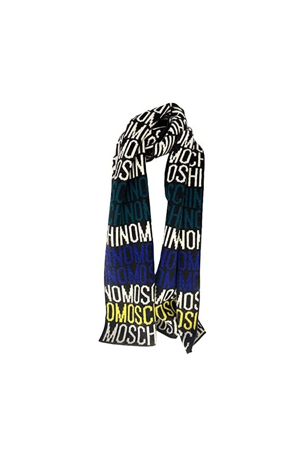 MOSCHINO Écharpe, logo all over, maxi logo, multicolore, ligne Taille: 30 x 180 cm, Noir , 30x180cm