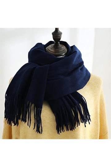 Samnuerly Écharpe Style Britannique Solide Automne Hiver Écharpe pour Femmes Polyvalent Chaud Imitation Châle 70 * 180Cm-Bleu