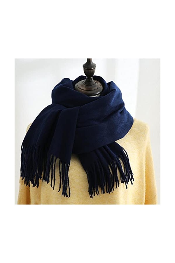 Samnuerly Écharpe Style Britannique Solide Automne Hiver Écharpe pour Femmes Polyvalent Chaud Imitation Châle 70 * 180Cm-Bleu