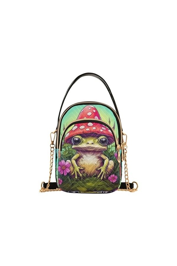 GAIREG Sac à bandoulière matelassé champignon sarcelle pour femme, Mignon champignon grenouille
