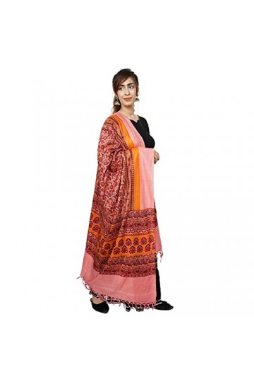 Handicraft Bazarr Pashminas traditionnel unisexe Écharpe à pompons Châle en coton doux et soie Imprimé à la main Écharpe flor