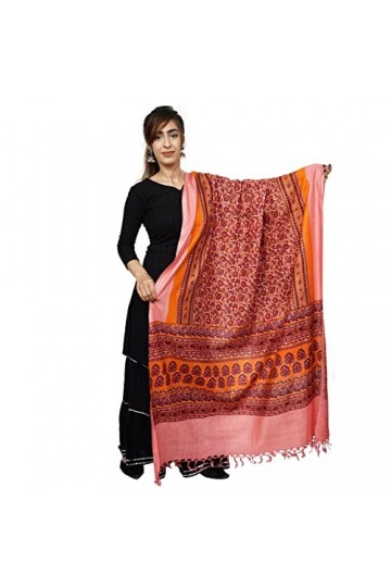 Handicraft Bazarr Pashminas traditionnel unisexe Écharpe à pompons Châle en coton doux et soie Imprimé à la main Écharpe flor