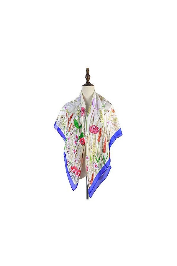JTRHD Foulard Carré Large Écharpe en Soie imprimée for Femmes Grande Écharpe carrée Châle à Motif Floral Doux Léger Couleur 