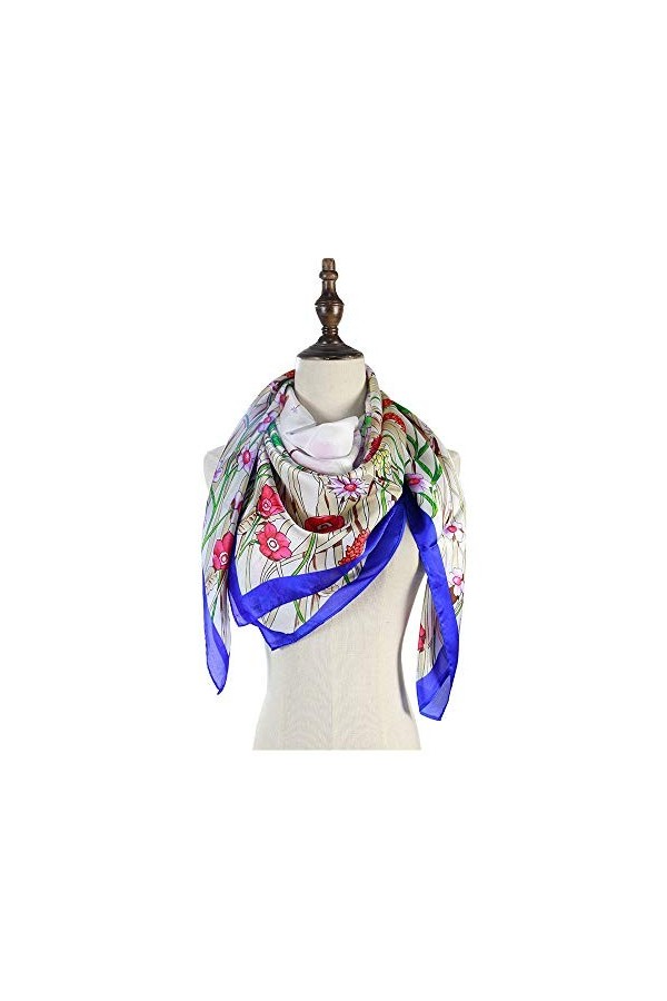 JTRHD Foulard Carré Large Écharpe en Soie imprimée for Femmes Grande Écharpe carrée Châle à Motif Floral Doux Léger Couleur 