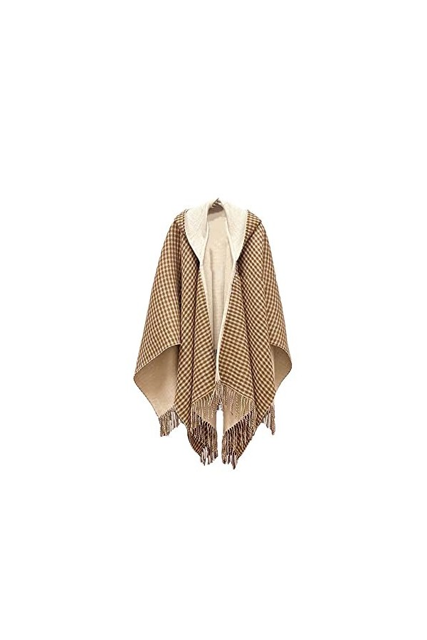 SZWH Laine Cachemire châle Automne Hiver écharpe Plaid Cape Cape épaissie Tweed Veste Femme Voyage extérieur Doux Chaud échar