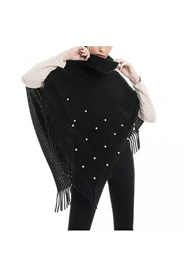 Châle à pompons pour femme - Col roulé - Écharpe dhiver chaude