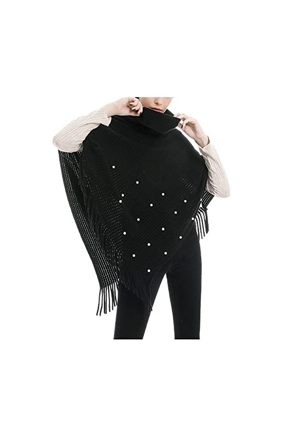 Châle à pompons pour femme - Col roulé - Écharpe dhiver chaude