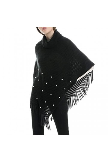 Châle à pompons pour femme - Col roulé - Écharpe dhiver chaude