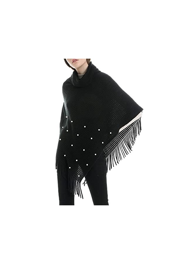 Châle à pompons pour femme - Col roulé - Écharpe dhiver chaude