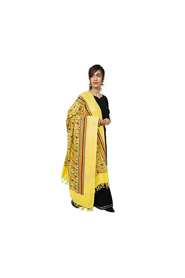 Handicraft Bazarr Écharpe dété pour femme en coton et soie avec pompons - 213 x 122 cm